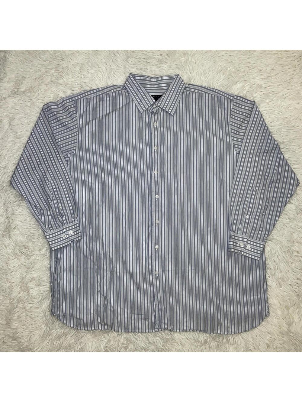 Synrgy Mens 2XL Gray, Blue, White Striped Button Up Long Sleeve Dress Shirt FLAW